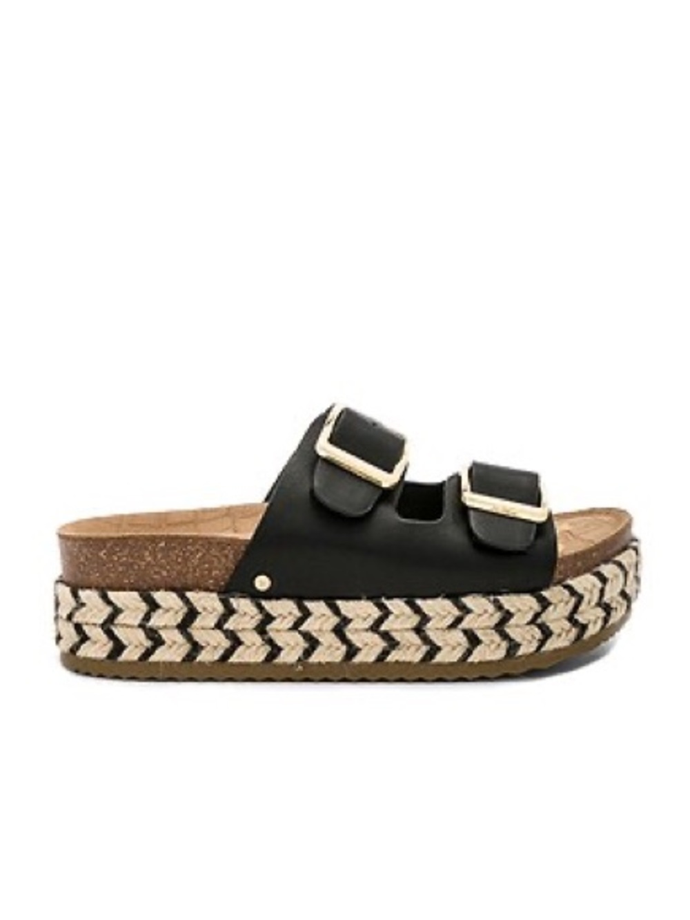 Sam Edelman Black Leather Double-Buckle Platform Espadrille Sandal
